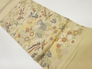 草花に鳳凰模様織出し名古屋帯